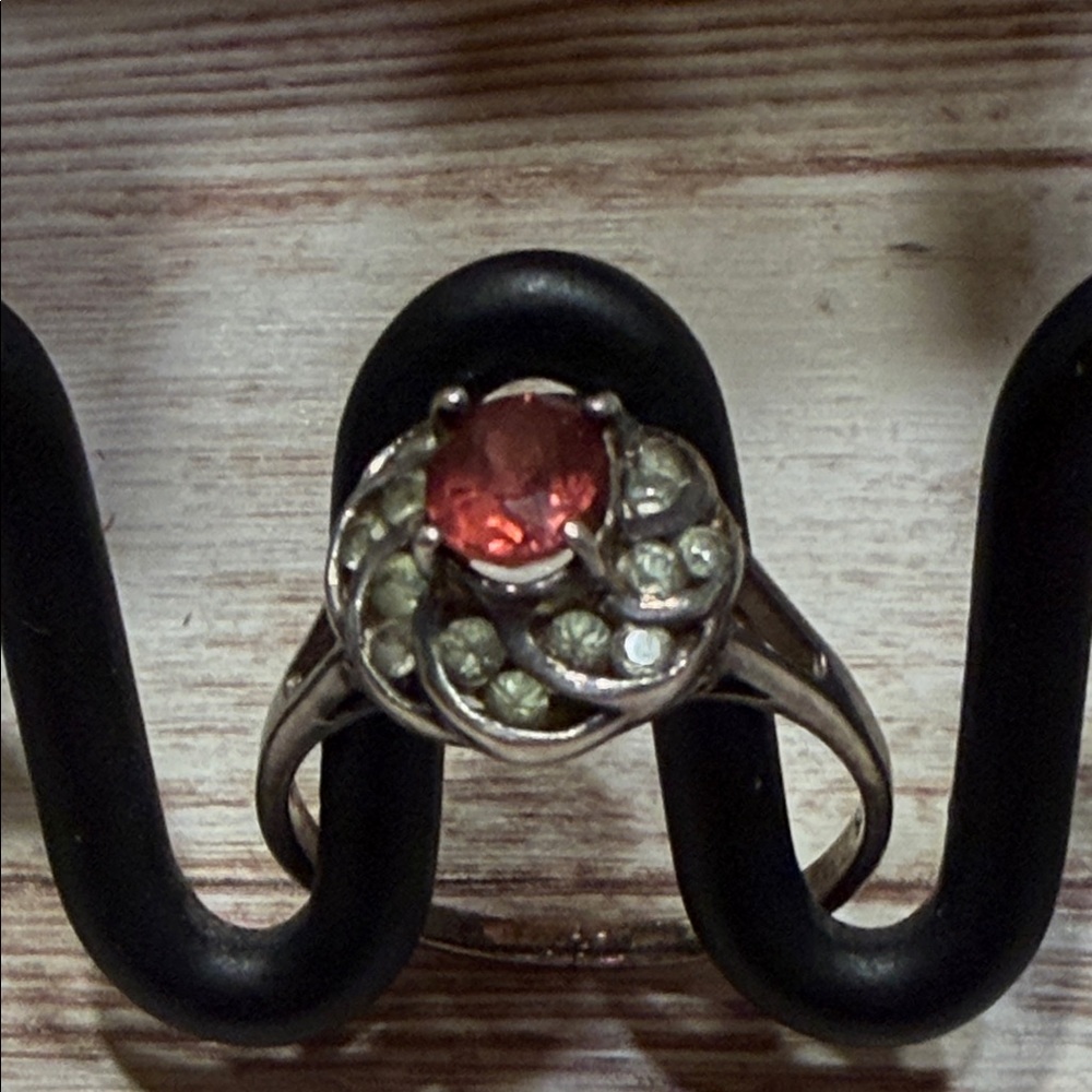 925 Silver and Red Garnet Stone Ring